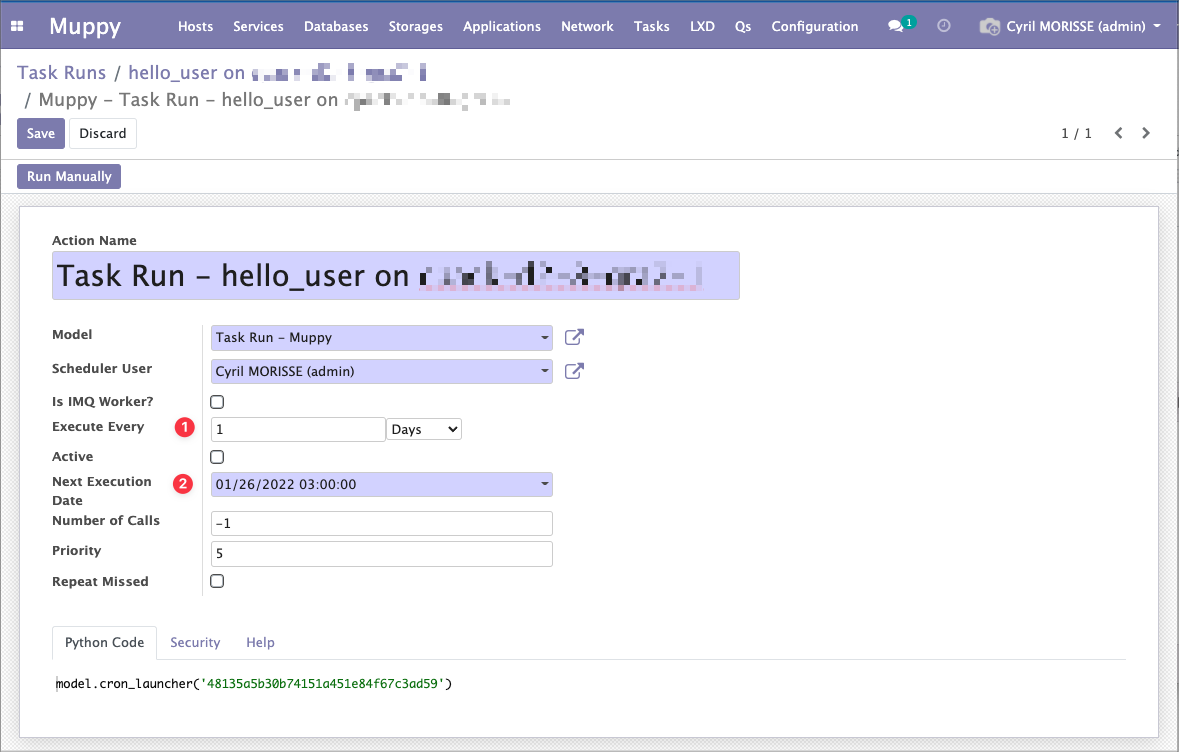 CRON / Scheduled Task form