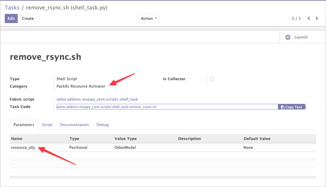 Task definition with category and parameter